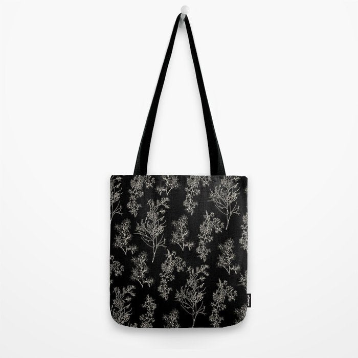 Botanical Cottage Dark Floral Pattern in Black and Cream Tote Bag Gallery Image 2