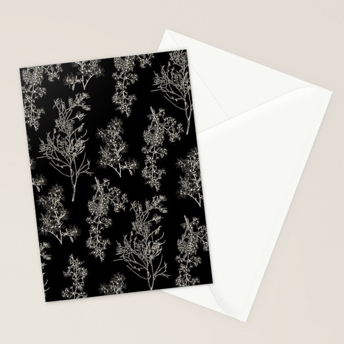 Botanical Cottage Dark Floral Pattern in Black and Cream Stationery Card Gallery Image 2