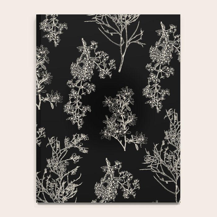 Botanical Cottage Dark Floral Pattern in Black and Cream Notebook Gallery Image 4