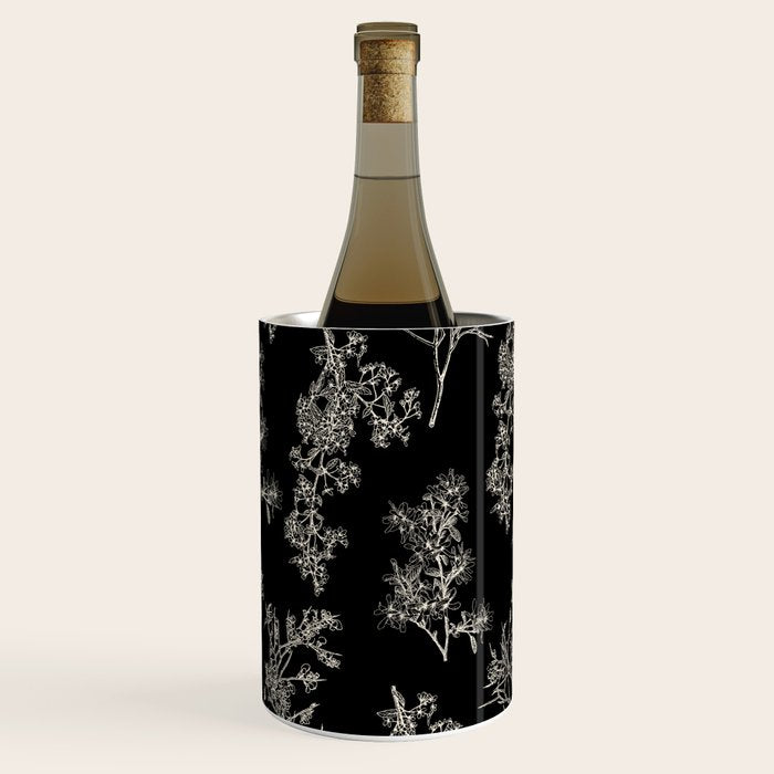 Botanical Cottage Dark Floral Pattern in Black and Cream Wine Chiller Gallery Image 3