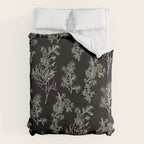 Botanical Cottage Dark Floral Pattern in Black and Cream Duvet Cover Gallery Image 6