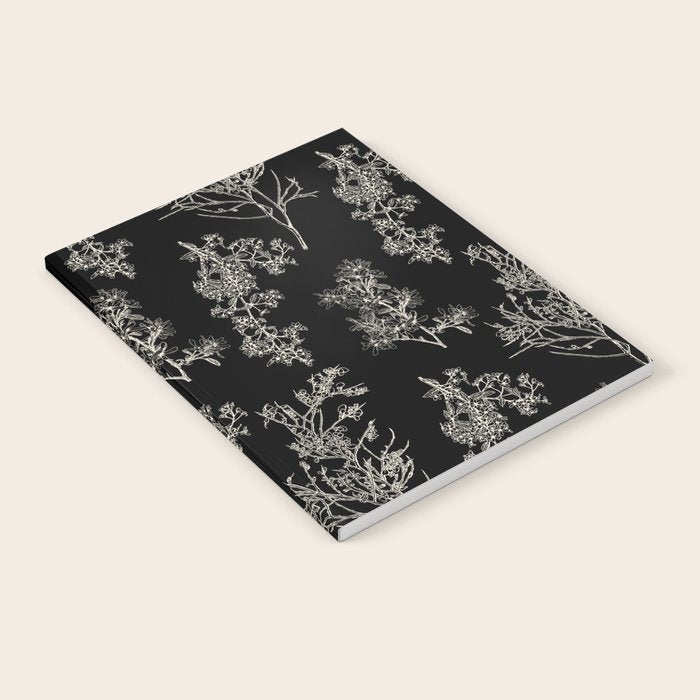 Botanical Cottage Dark Floral Pattern in Black and Cream Notebook Gallery Image 1