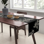Botanical Cottage Dark Floral Pattern in Black and Cream Table Runner Gallery Image 2