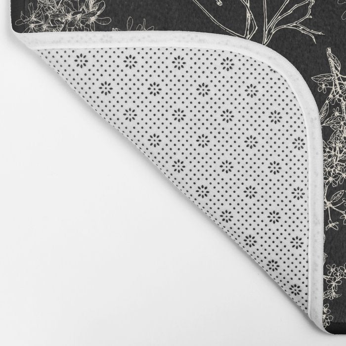 Botanical Cottage Dark Floral Pattern in Black and Cream Bath Mat Gallery Image 2
