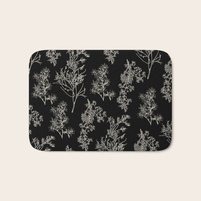 Botanical Cottage Dark Floral Pattern in Black and Cream Bath Mat Gallery Image 1