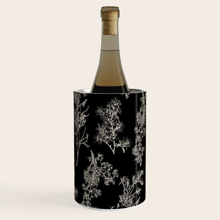 Botanical Cottage Dark Floral Pattern in Black and Cream Wine Chiller Gallery Image 1