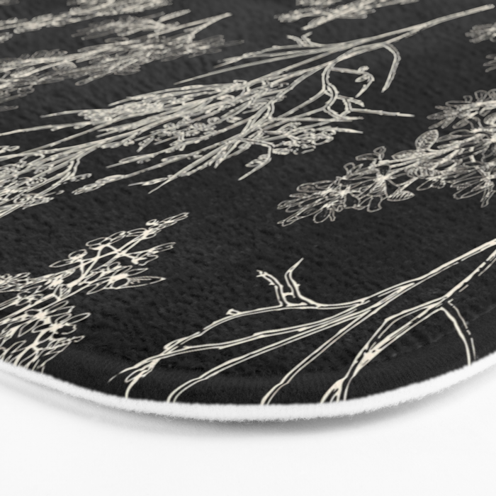 Botanical Cottage Dark Floral Pattern in Black and Cream Bath Mat Gallery Image 3