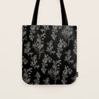 Botanical Cottage Dark Floral Pattern in Black and Cream Tote Bag Gallery Image 1