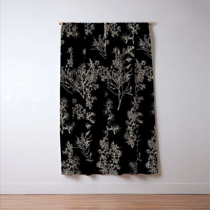 Botanical Cottage Dark Floral Pattern in Black and Cream Window Curtain Gallery Image 3