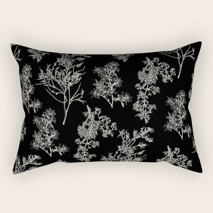 Botanical Cottage Dark Floral Pattern in Black and Cream Rectangular Pillow Gallery Image 2