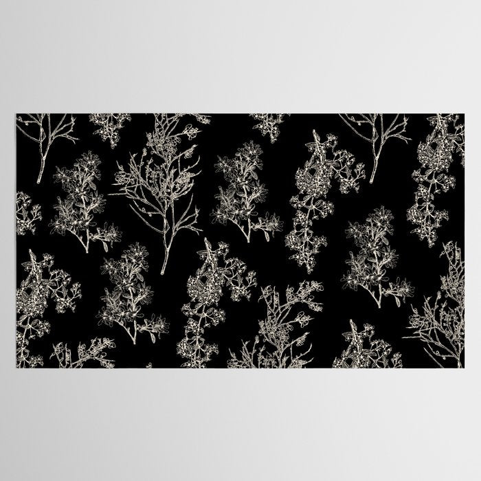 Botanical Cottage Dark Floral Pattern in Black and Cream Tablecloth Gallery Image 2