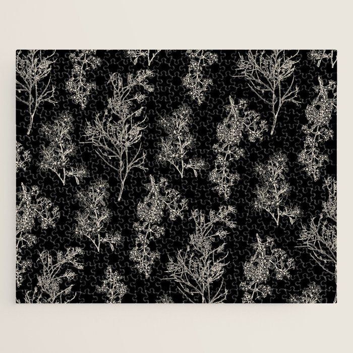 Botanical Cottage Dark Floral Pattern in Black and Cream Jigsaw Puzzle Gallery Image 1