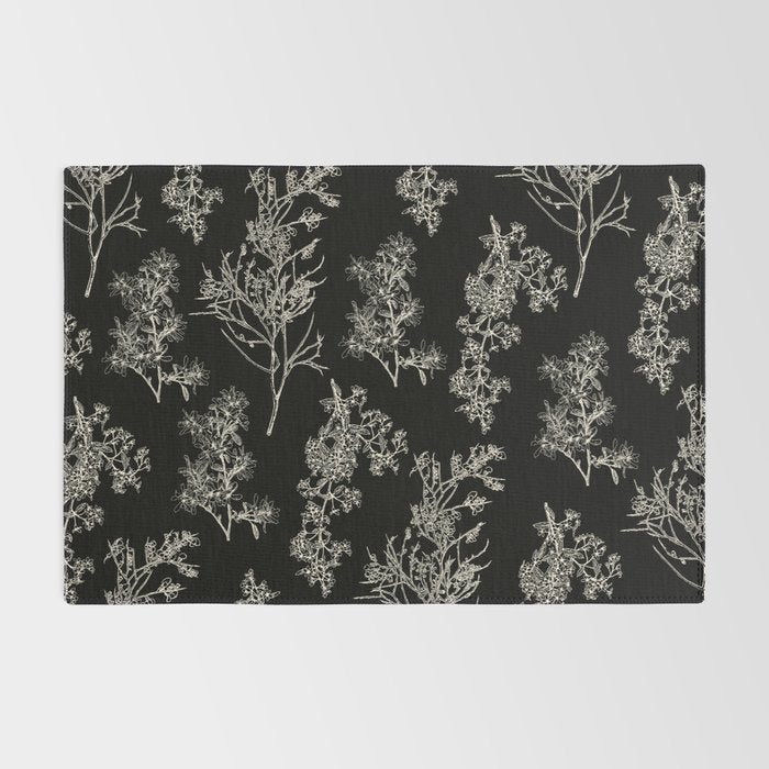 Botanical Cottage Dark Floral Pattern in Black and Cream Rug Gallery Image 2