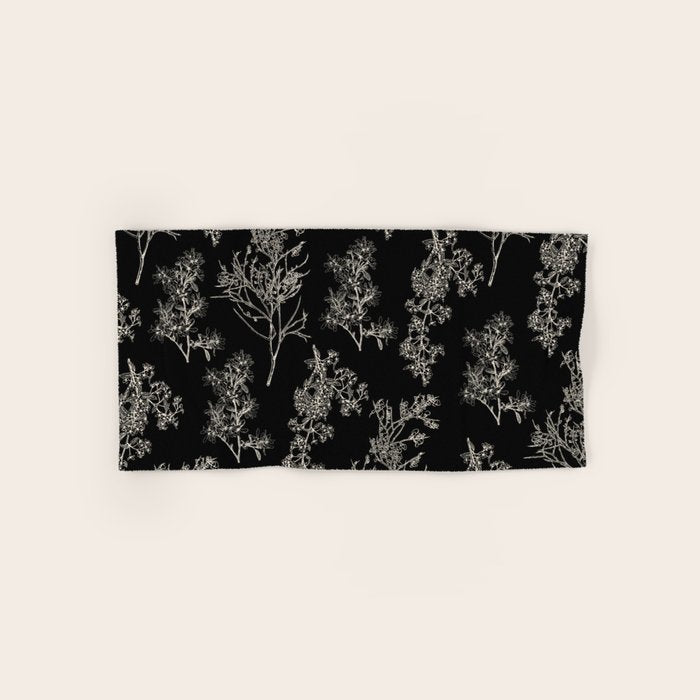 Botanical Cottage Dark Floral Pattern in Black and Cream Bath Towel Gallery Image 1