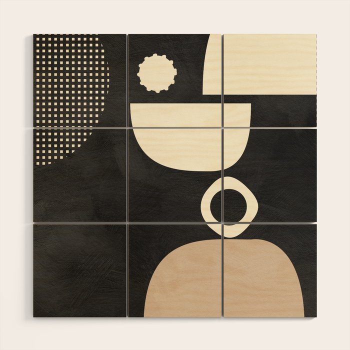 minimal black white shapes mid century Wood Wall Art Gallery Image 1