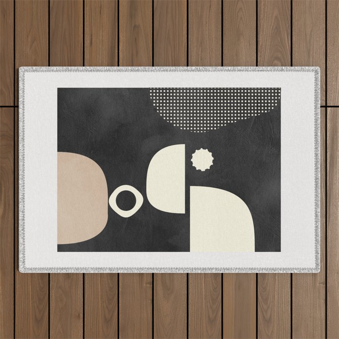 minimal black white shapes mid century Outdoor Rug Gallery Image 1