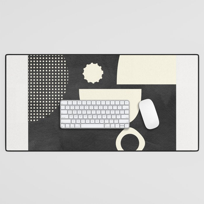 minimal black white shapes mid century Desk Mat Gallery Image 1