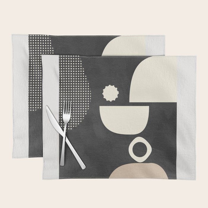 minimal black white shapes mid century Placemat Gallery Image 1