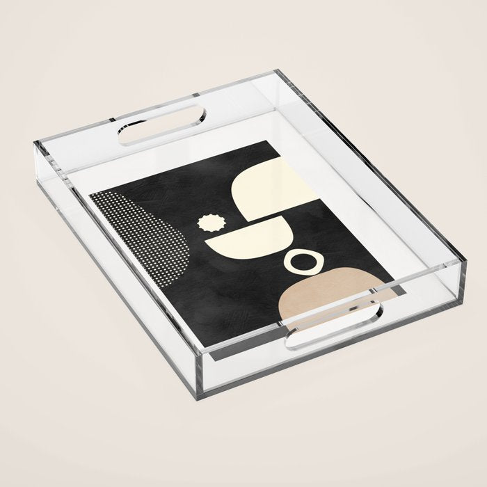 minimal black white shapes mid century Acrylic Tray Gallery Image 1
