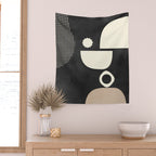 minimal black white shapes mid century Wall Tapestry Gallery Image 2