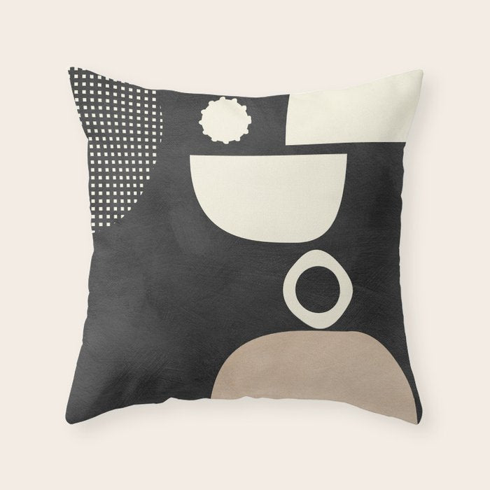 minimal black white shapes mid century Throw Pillow Gallery Image 6