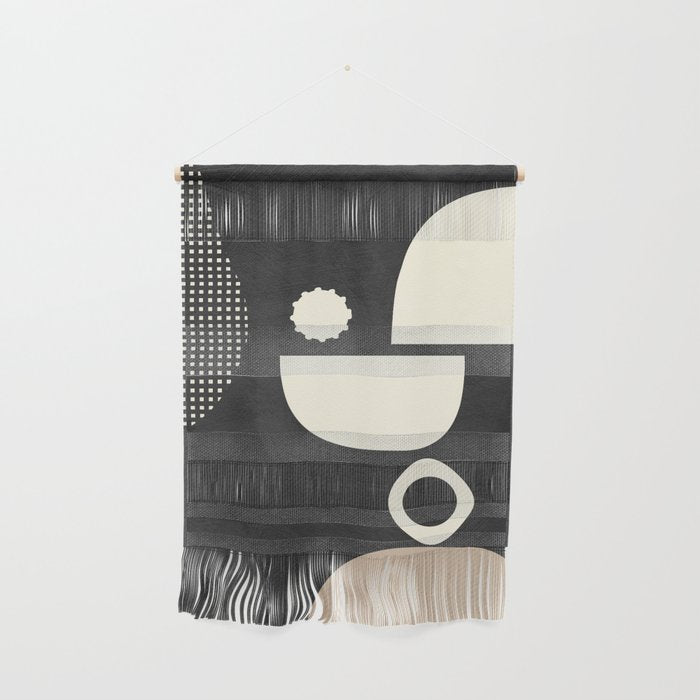 minimal black white shapes mid century Wall Hanging Gallery Image 1