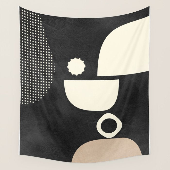 minimal black white shapes mid century Wall Tapestry Gallery Image 4