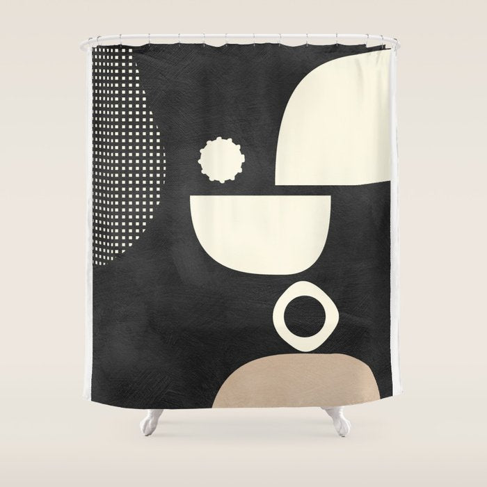 minimal black white shapes mid century Shower Curtain Gallery Image 1