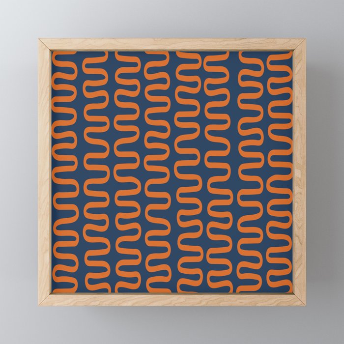 Abstract Shapes 268 in Navy Blue and Orange (Snake Pattern Abstraction) Mini Art Print Gallery Image 1