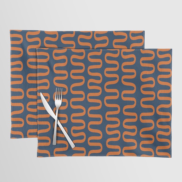 Abstract Shapes 268 in Navy Blue and Orange (Snake Pattern Abstraction) Placemat Gallery Image 1