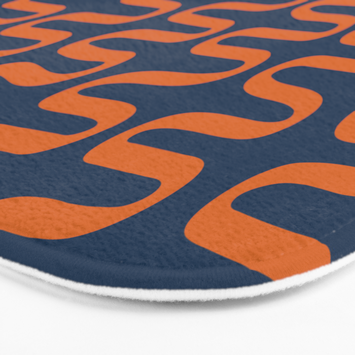 Abstract Shapes 268 in Navy Blue and Orange (Snake Pattern Abstraction) Bath Mat Gallery Image 3