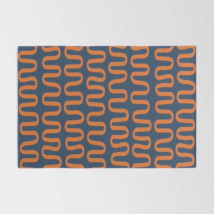 Abstract Shapes 268 in Navy Blue and Orange (Snake Pattern Abstraction) Rug Gallery Image 2