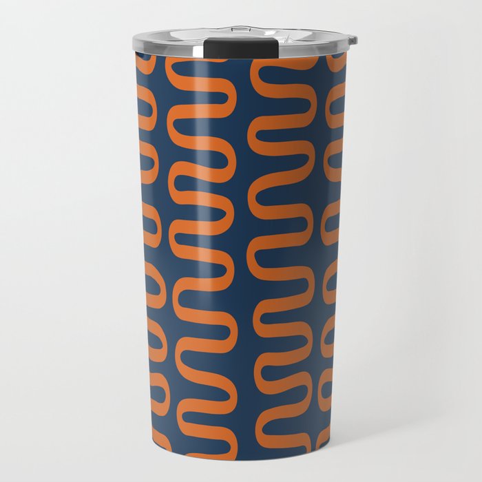 Abstract Shapes 268 in Navy Blue and Orange (Snake Pattern Abstraction) Travel Mug Gallery Image 1