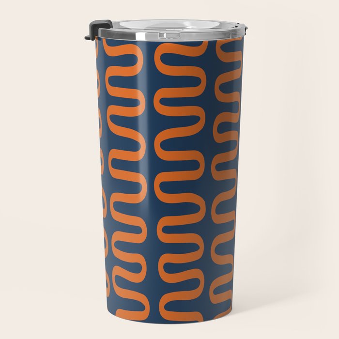 Abstract Shapes 268 in Navy Blue and Orange (Snake Pattern Abstraction) Travel Mug Gallery Image 3