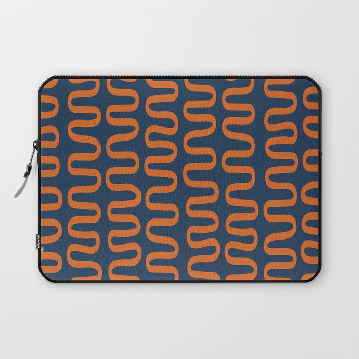 Abstract Shapes 268 in Navy Blue and Orange (Snake Pattern Abstraction) Laptop Sleeve Gallery Image 1