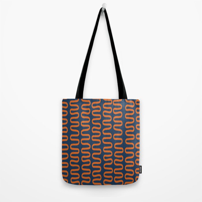 Abstract Shapes 268 in Navy Blue and Orange (Snake Pattern Abstraction) Tote Bag Gallery Image 2