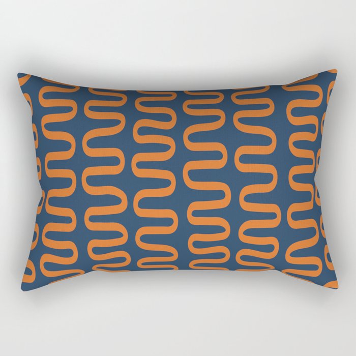 Abstract Shapes 268 in Navy Blue and Orange (Snake Pattern Abstraction) Rectangular Pillow Gallery Image 1
