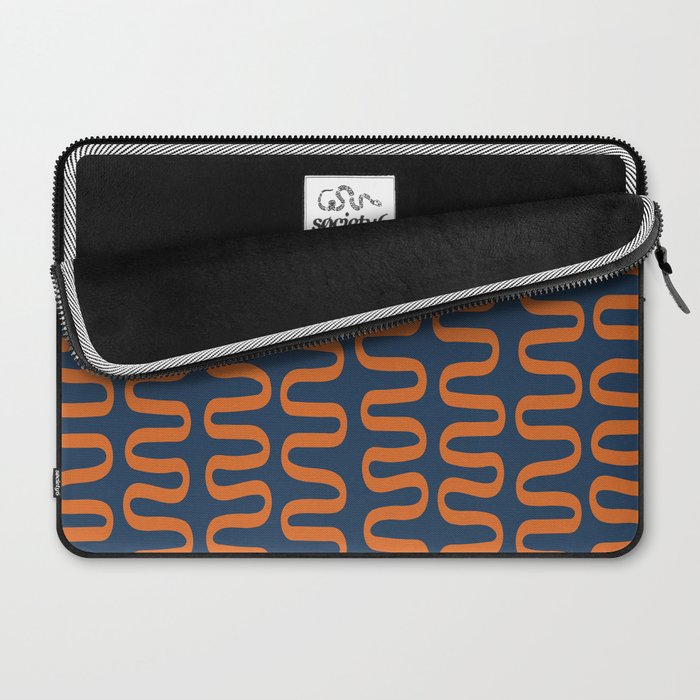 Abstract Shapes 268 in Navy Blue and Orange (Snake Pattern Abstraction) Laptop Sleeve Gallery Image 2