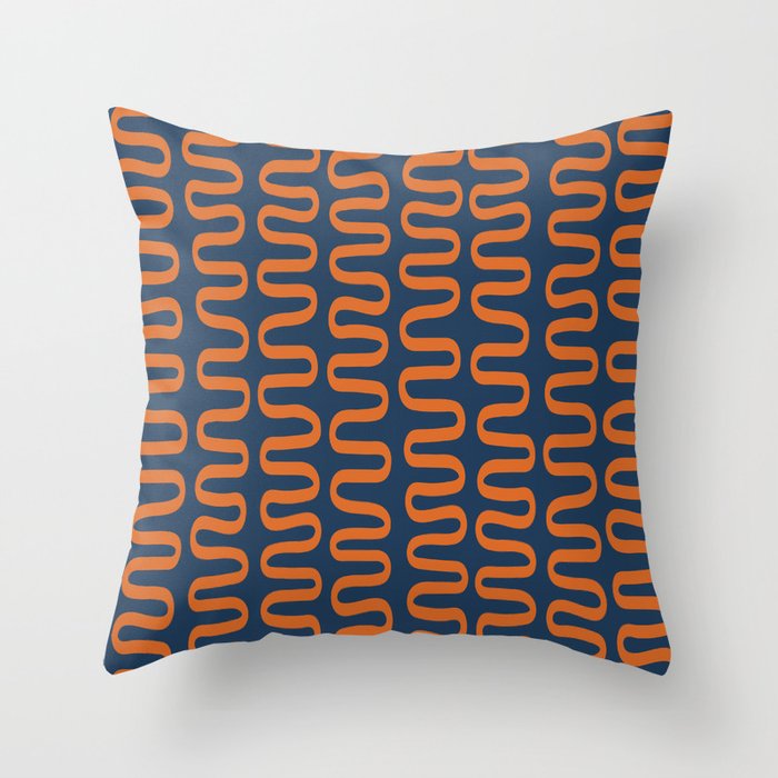 Abstract Shapes 268 in Navy Blue and Orange (Snake Pattern Abstraction) Throw Pillow Gallery Image 1