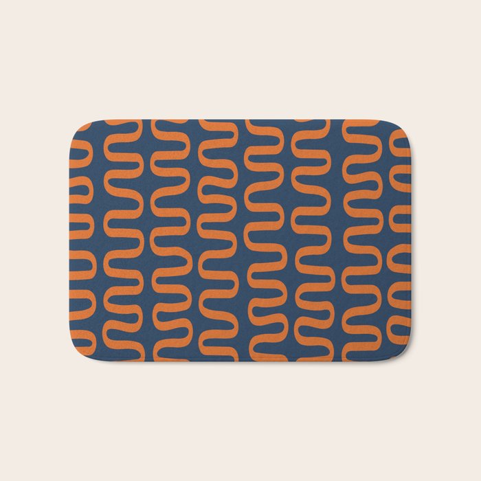 Abstract Shapes 268 in Navy Blue and Orange (Snake Pattern Abstraction) Bath Mat Gallery Image 1