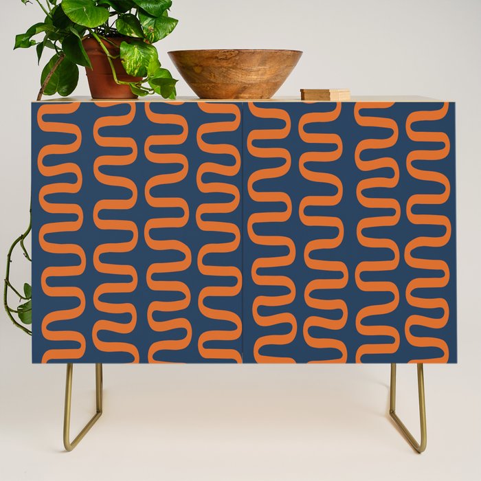 Abstract Shapes 268 in Navy Blue and Orange (Snake Pattern Abstraction) Credenza Gallery Image 1