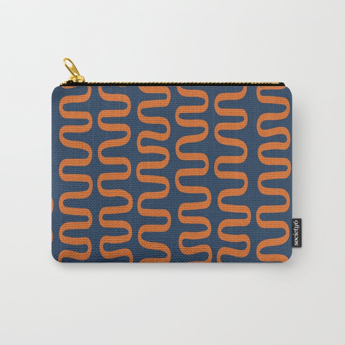 Abstract Shapes 268 in Navy Blue and Orange (Snake Pattern Abstraction) Carry All Pouch Gallery Image 1