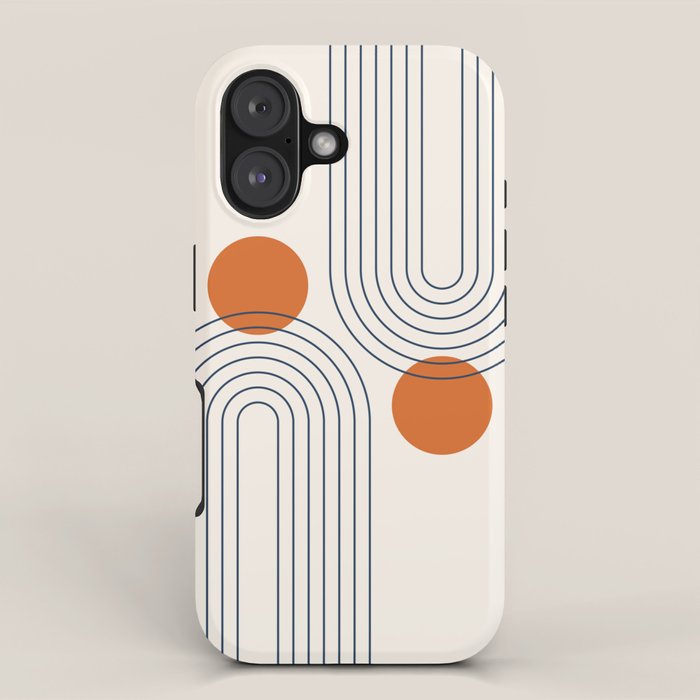 Mid Century Modern Geometric 88 in Navy Blue and Orange (Rainbow and Sun Abstraction) iPhone Case Gallery Image 1