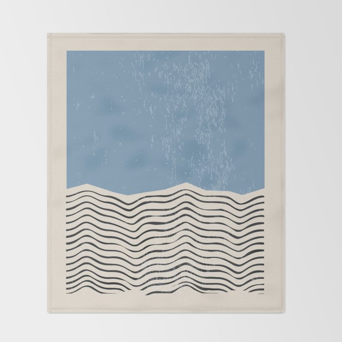 Mid Century Modern Minimalist Blue Waves Rothko Inspired Color Field With Lines Geometric Style  Throw Blanket Gallery Image 2