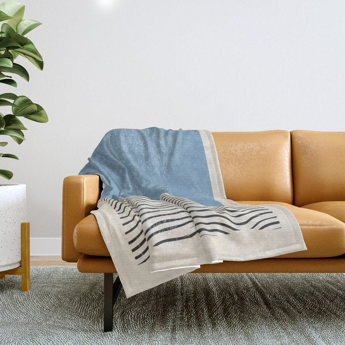 Mid Century Modern Minimalist Blue Waves Rothko Inspired Color Field With Lines Geometric Style  Throw Blanket Gallery Image 1