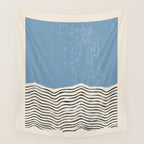 Mid Century Modern Minimalist Blue Waves Rothko Inspired Color Field With Lines Geometric Style  Wall Tapestry Gallery Image 4