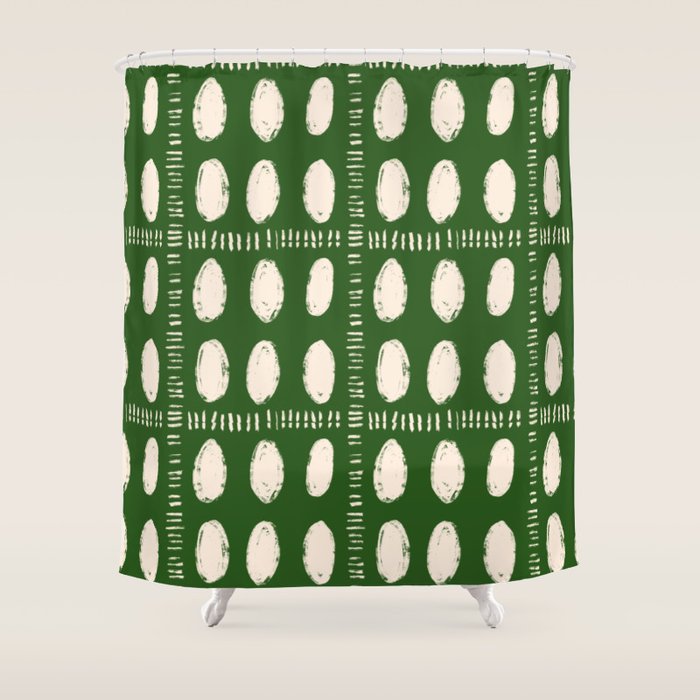 Green Boho Quilt Pattern Shower Curtain Gallery Image 1