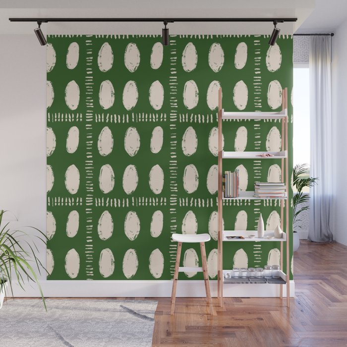 Green Boho Quilt Pattern Wall Mural Gallery Image 1