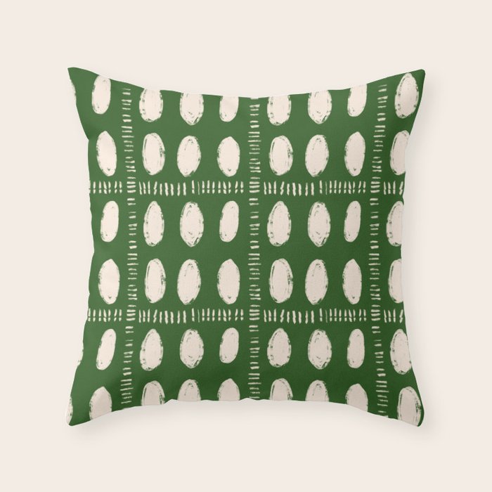 Green Boho Quilt Pattern Throw Pillow Gallery Image 1