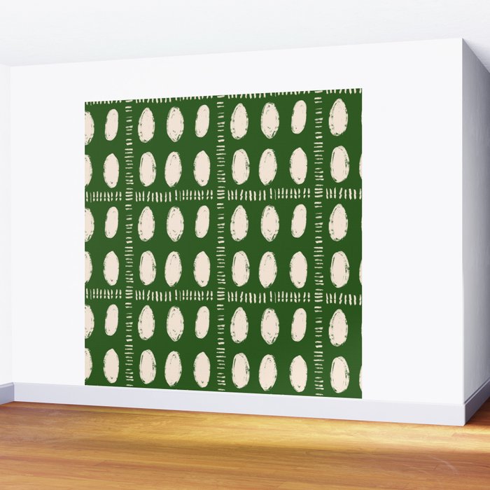 Green Boho Quilt Pattern Wall Mural Gallery Image 2
